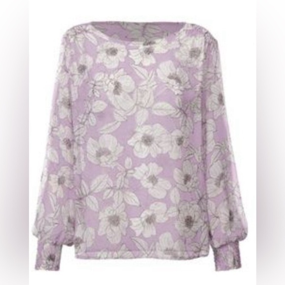 Cabi Poppy Floral Lavender Long Sleeve Blouse L Large - Picture 2 of 3